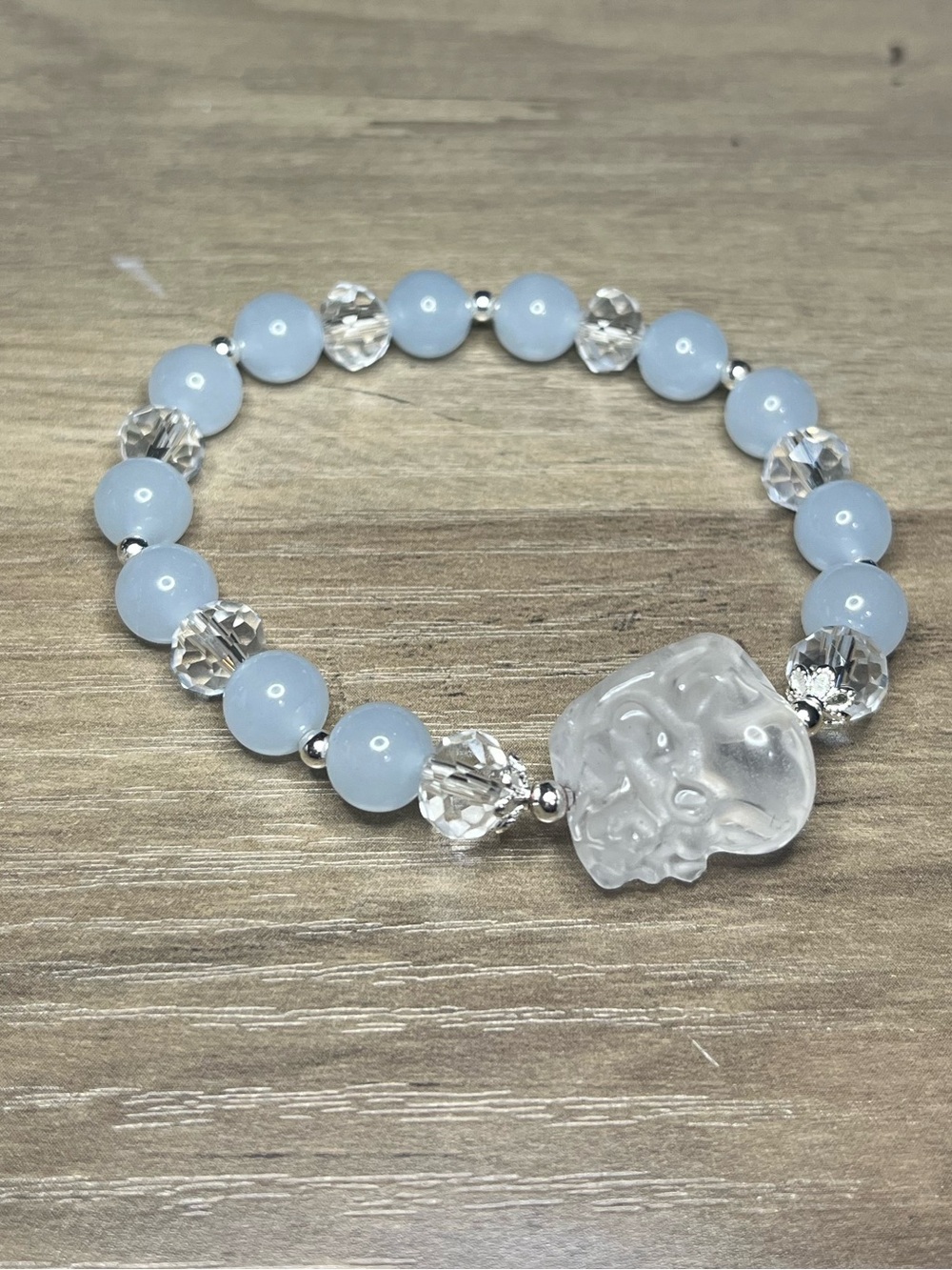 White Pixiu & Blue Jade Style Bracelet | Handmade Natural Stone Bracelet - Picture 4 of 5